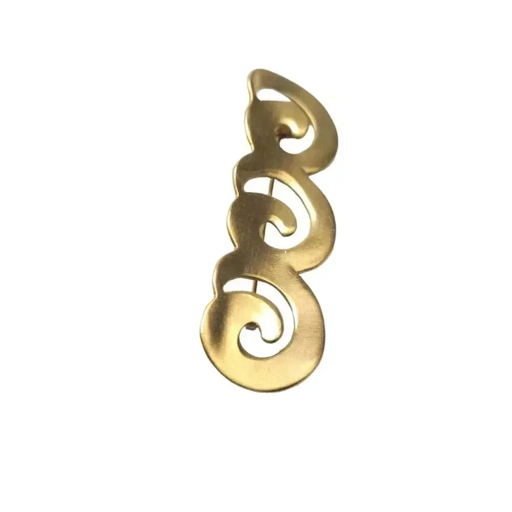 Spiral Brooch Pin Matte Gold Tone Vintage High Quality